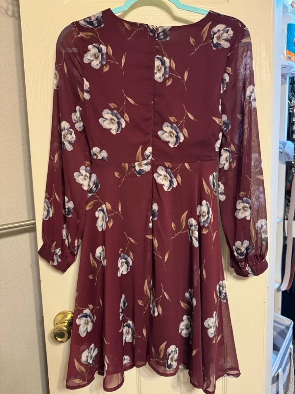 Altar'd State Floral Burgundy Dress XS - Picture 2 of 5